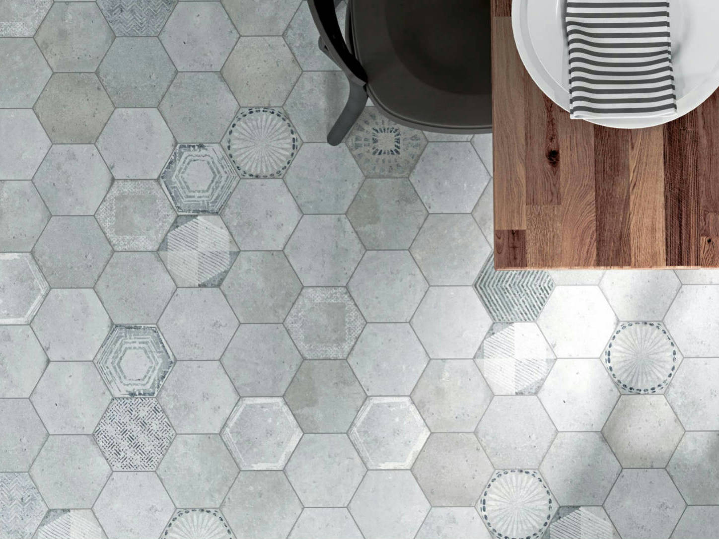 Alma 5.5x6.3” Grey and Grey Decor Hexagon | In Home Stone