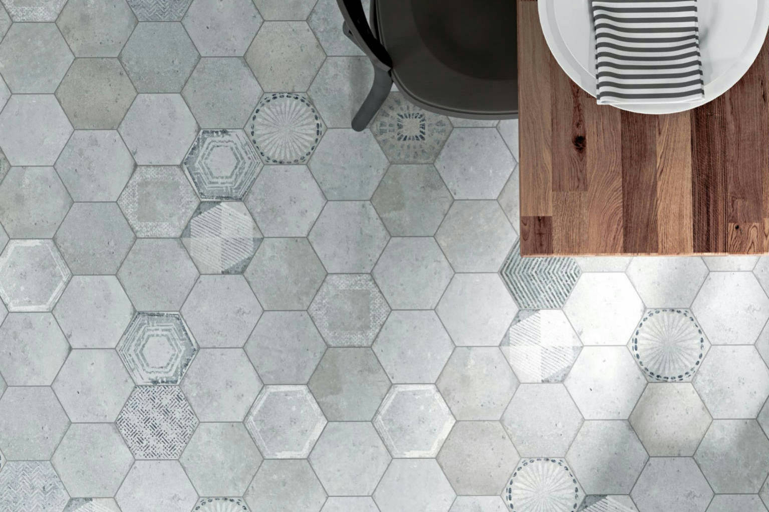 Alma 5.5x6.3” Grey and Grey Decor Hexagon | In Home Stone