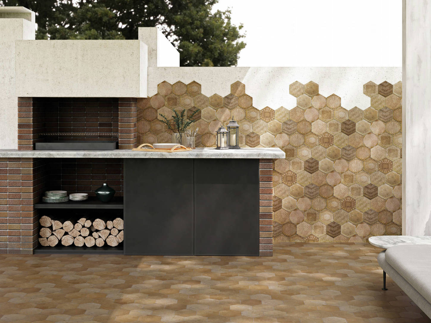 Alma 5.5x6.3” Terra and Sand Decor Hexagon | In Home Stone