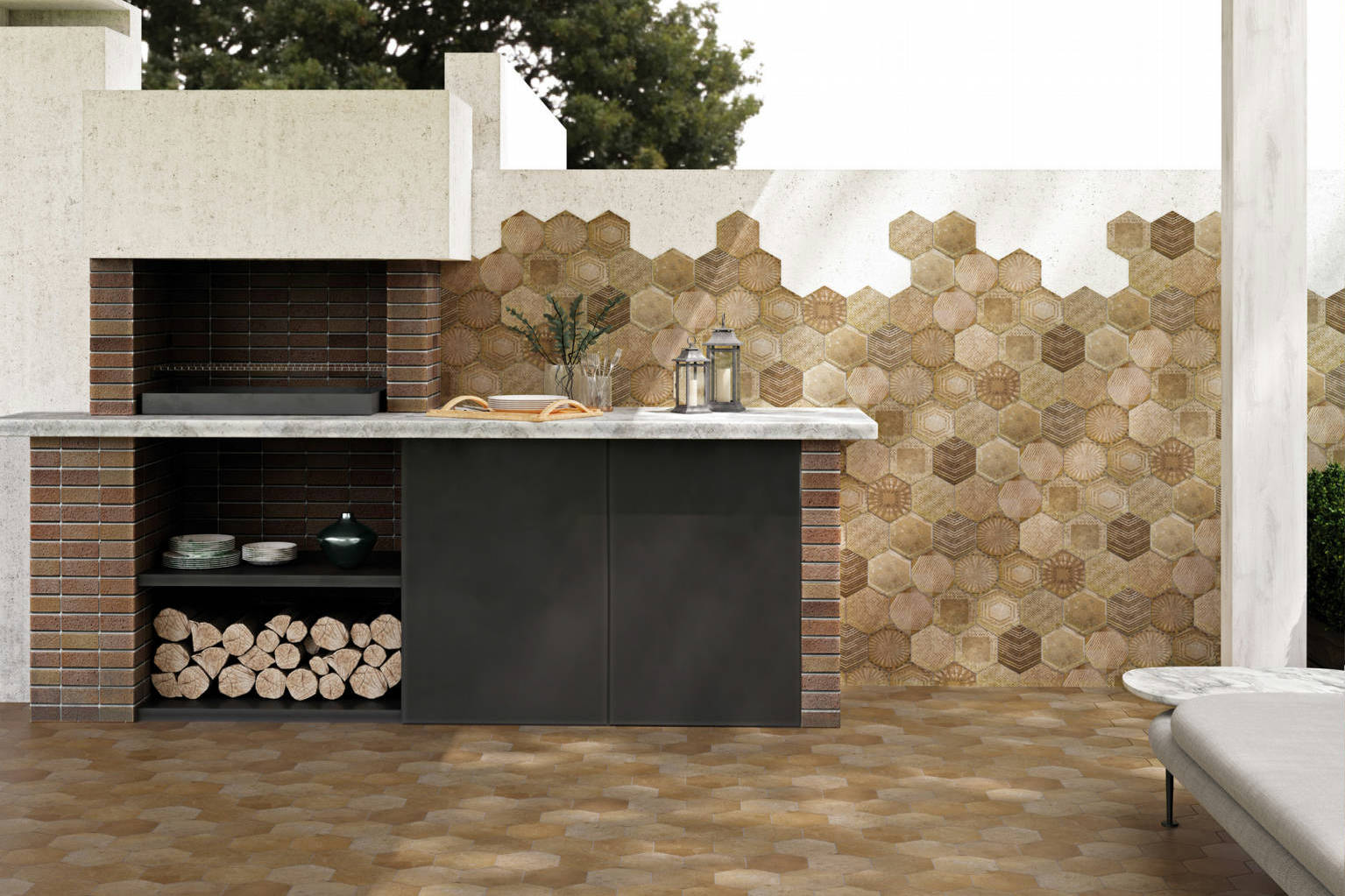 Alma 5.5x6.3” Terra and Sand Decor Hexagon | In Home Stone