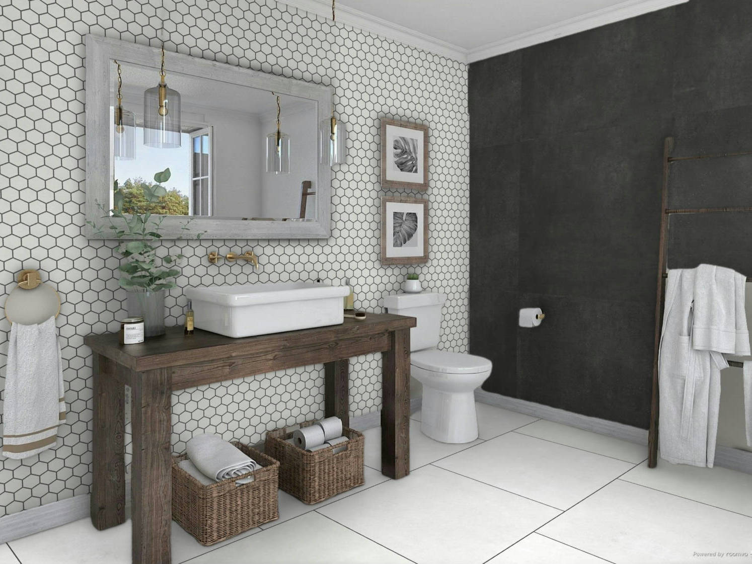 Ashland White 36x36, 3x3 Mosaic, and 48x48 Black | In Home Stone