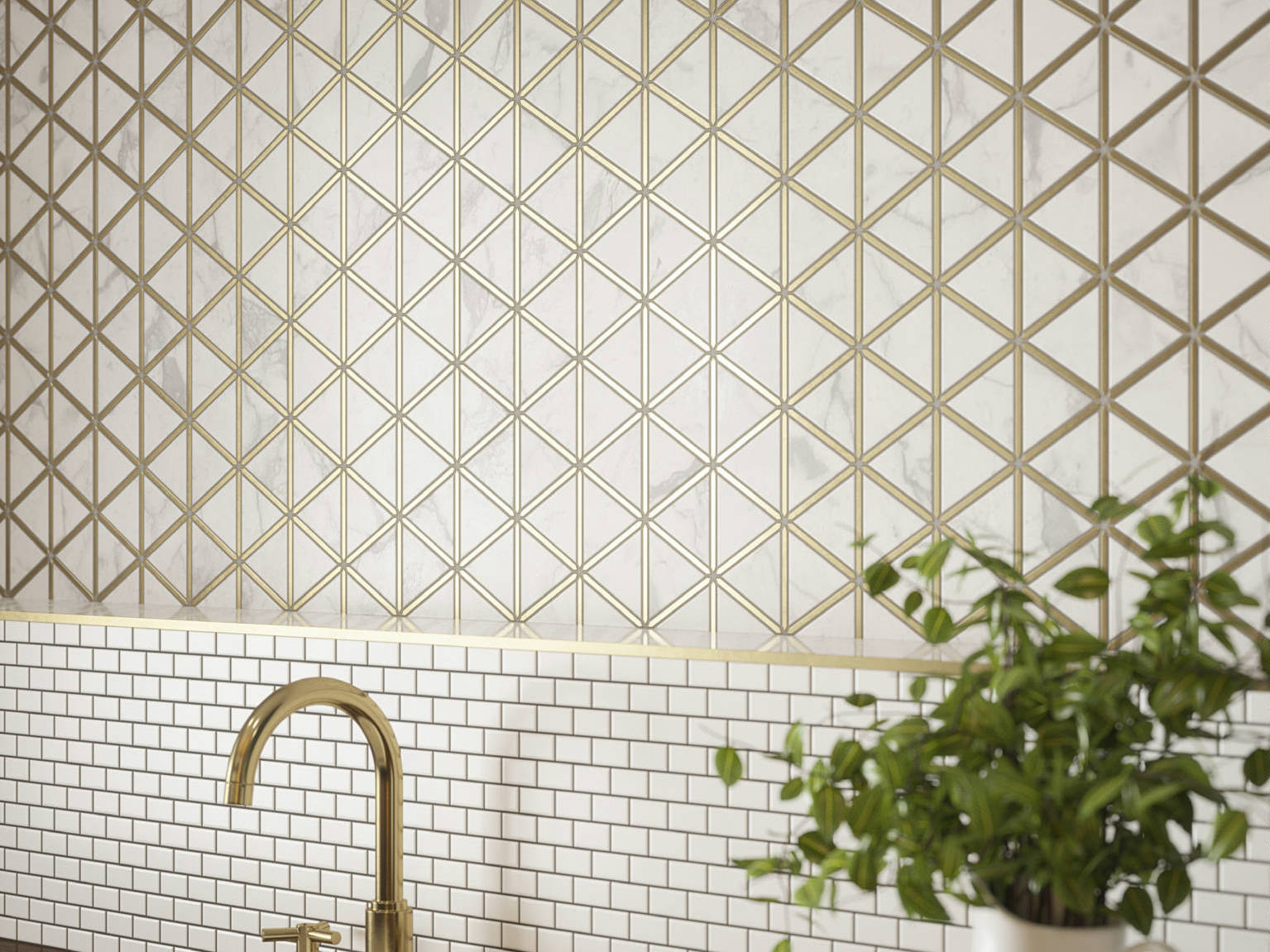 Gilded Triangles Mosaic, Creek Trail Mosaic | In Home Stone