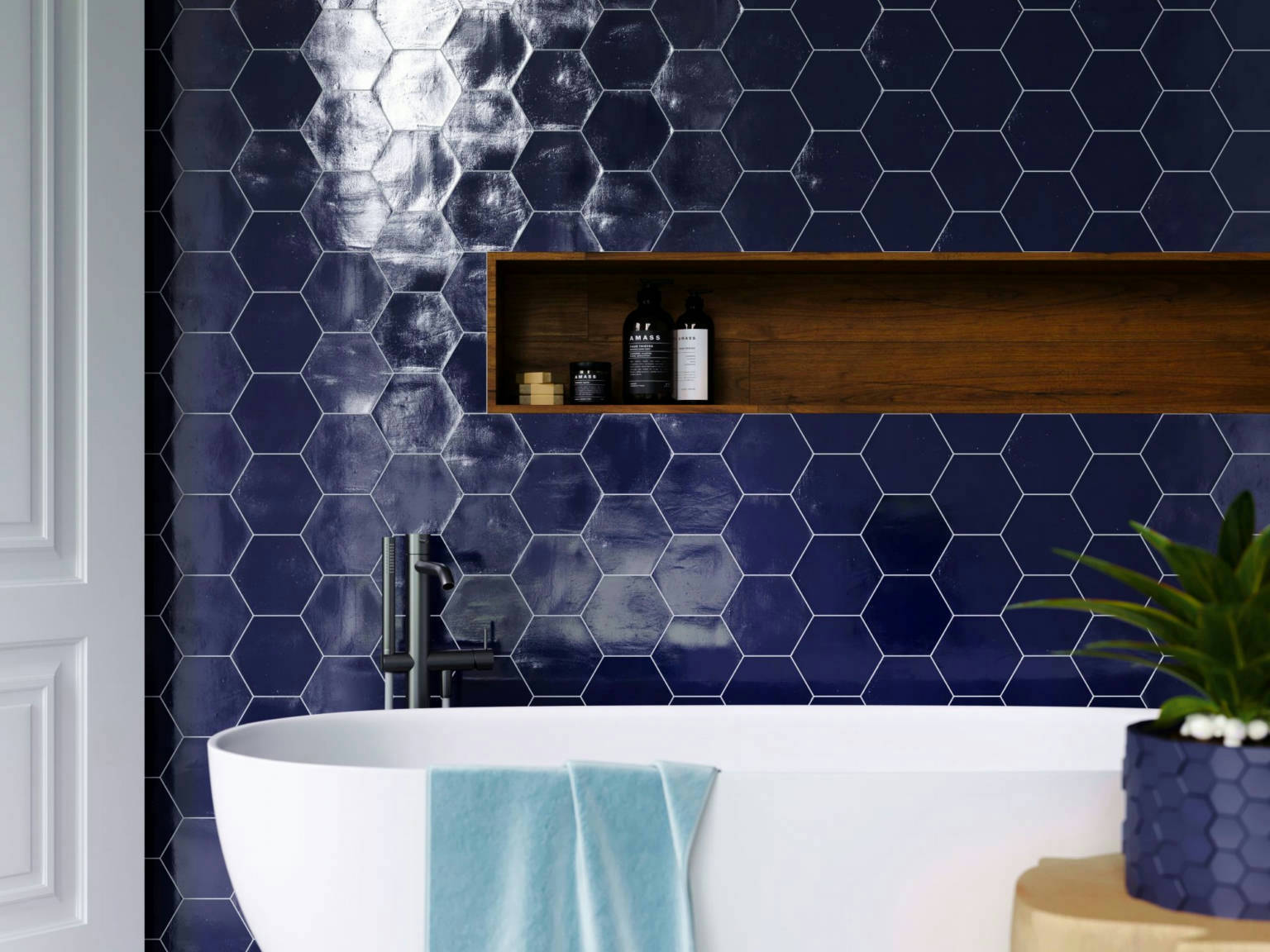 Ronda 5.5X6.3” Cobalt Hexagon | In Home Stone