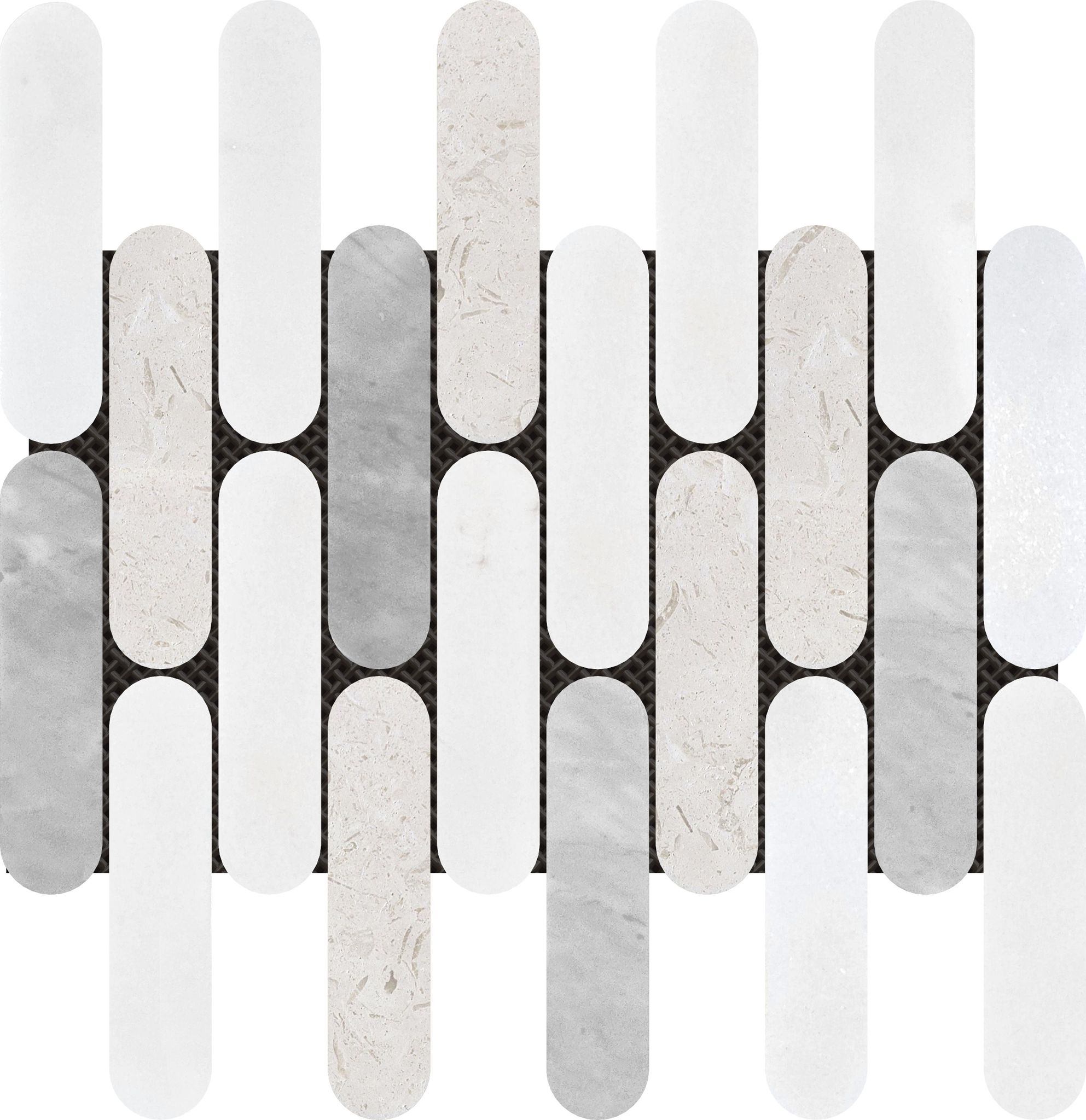 2"x6" Elongated Round White Grey Beige Marble Mix | In Home Stone