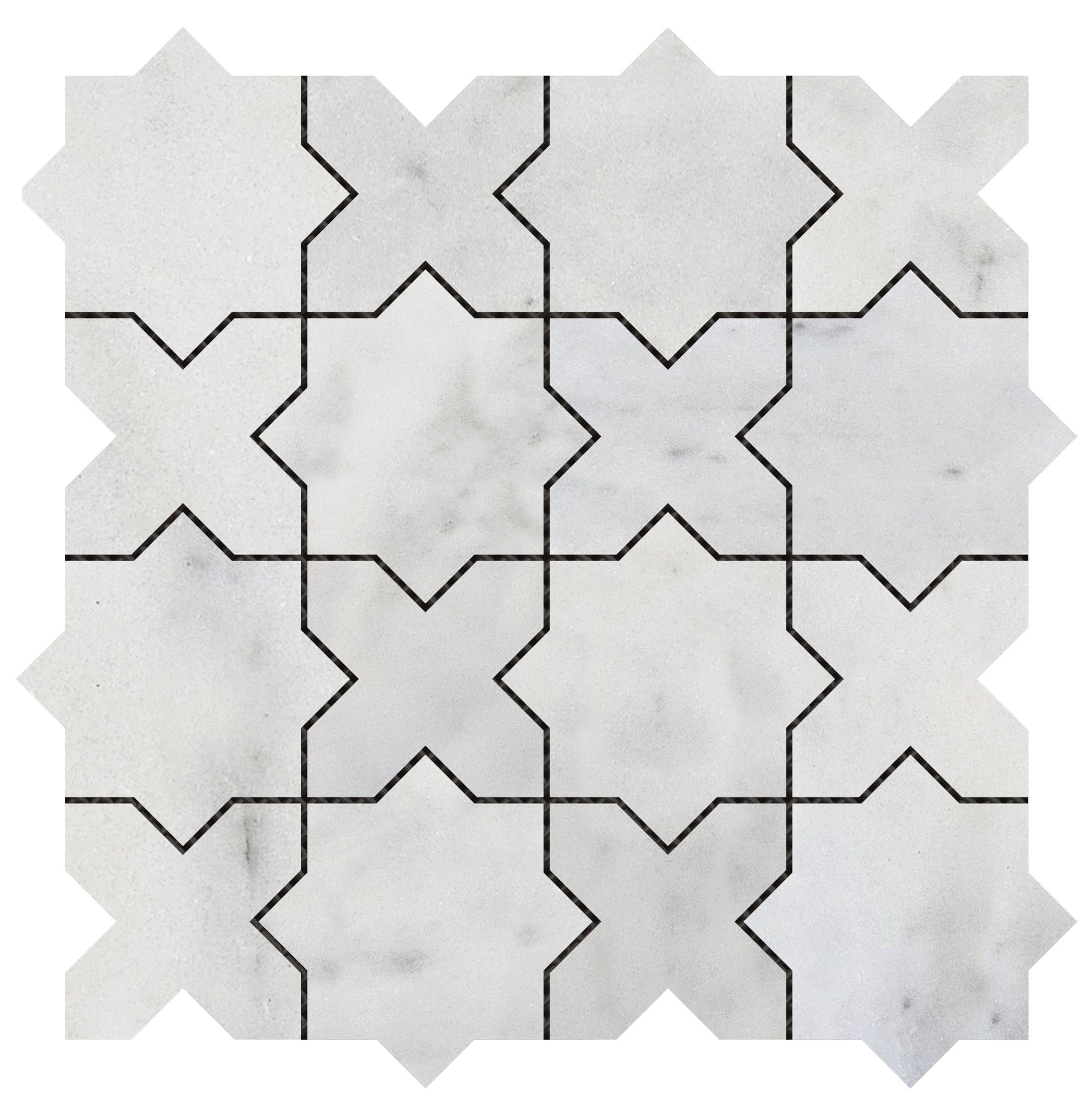 3"x3" Cross & Star White Grey Marble | In Home Stone