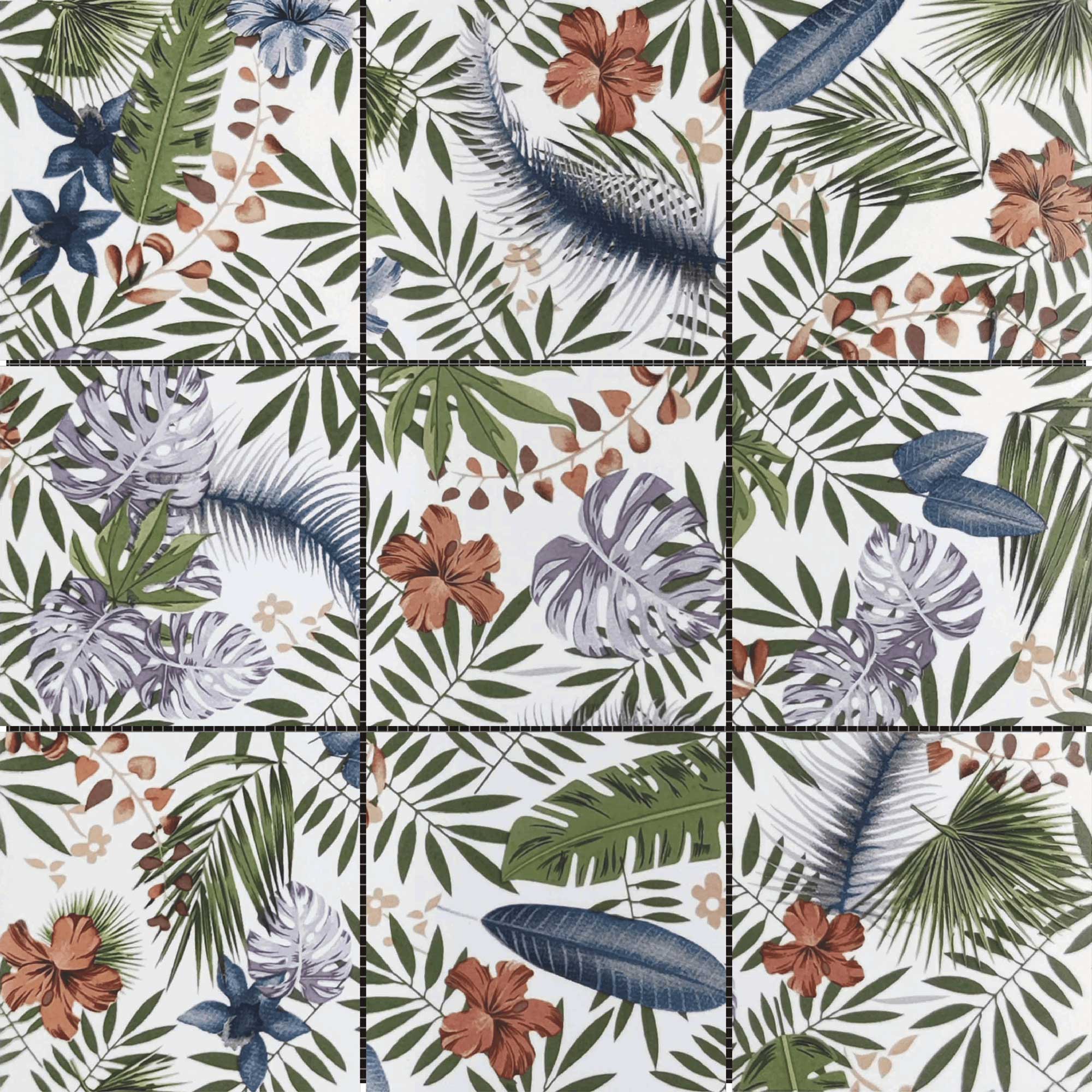 4"x4" Floral Palm Multicolor Mosaic | In Home Stone