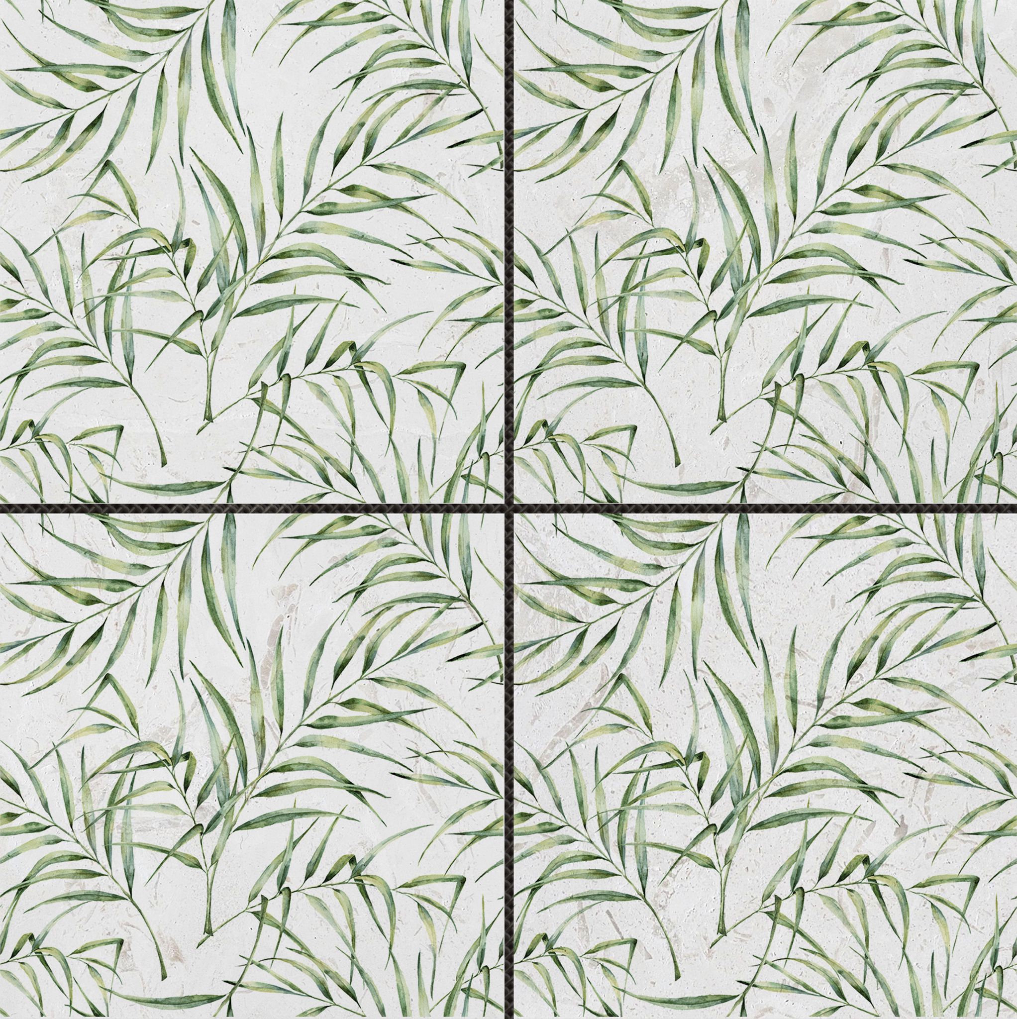 6"x6" Green Palm Leaf Printed Beige Marble | In Home Stone