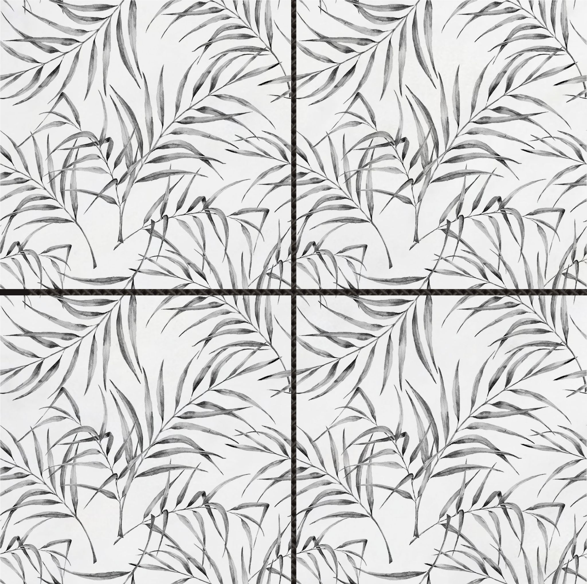 6"x6" Grey Palm Leaf Printed White Marble | In Home Stone