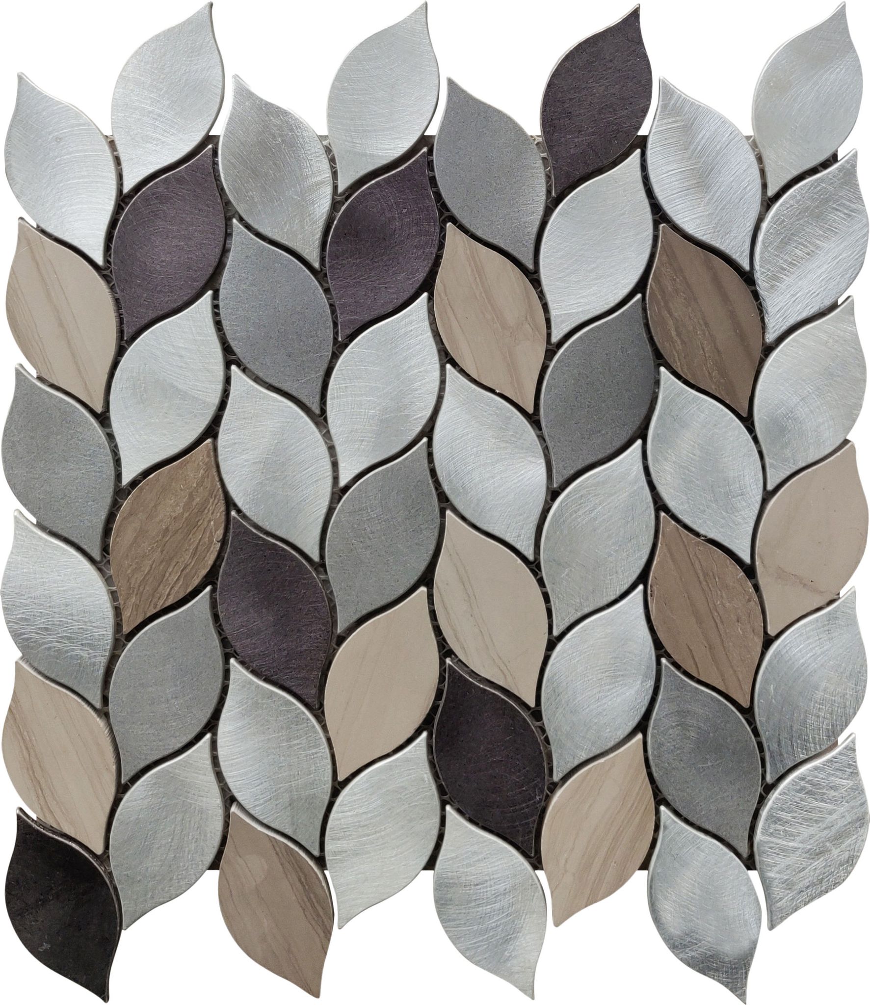 Aluminum & Marble Leaves 19 Grey Brown Mosaic 11"x12" | In Home Stone