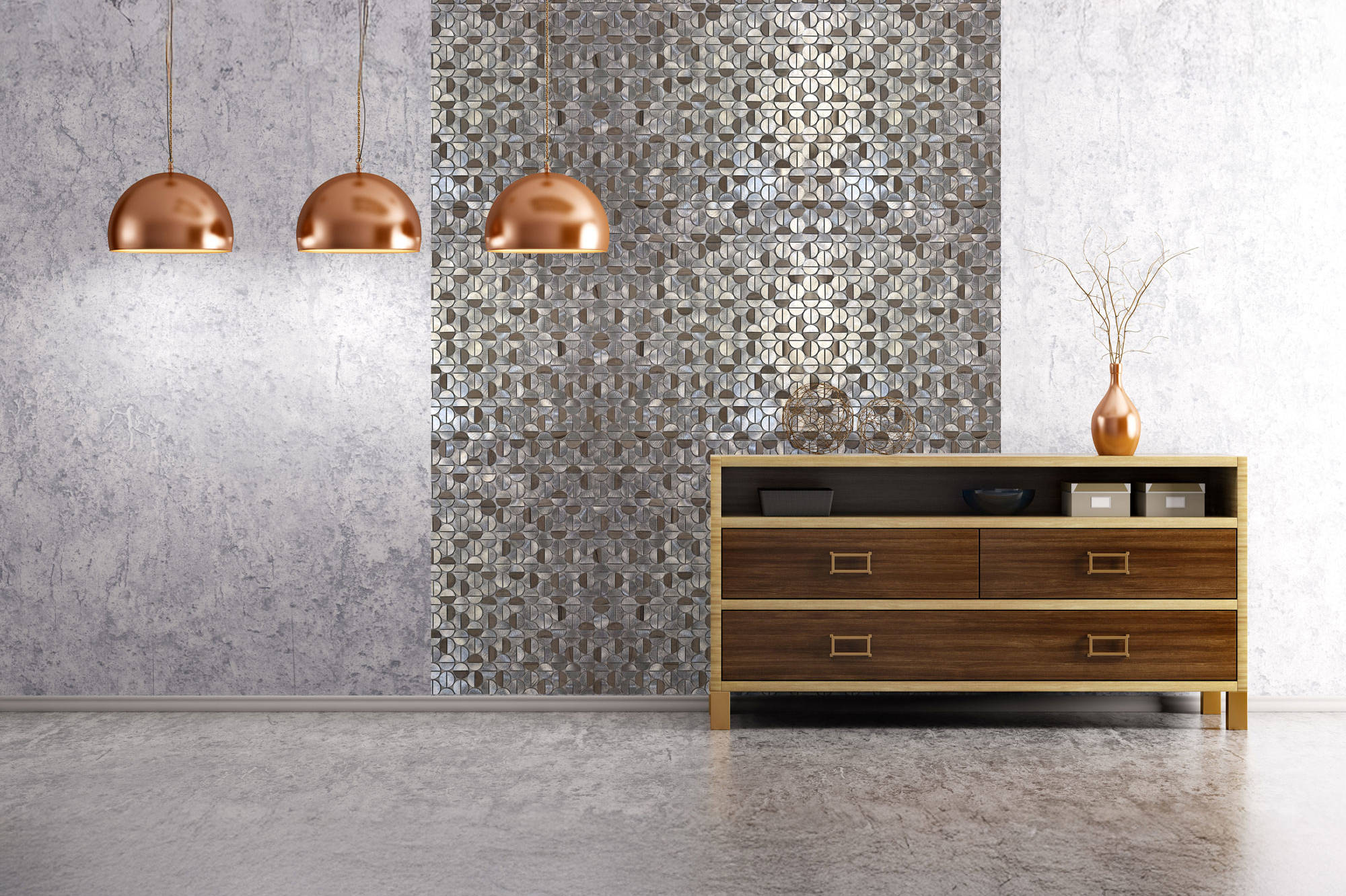 Aluminum & Marble Semi Circle Silver Brown 2 | In Home Stone