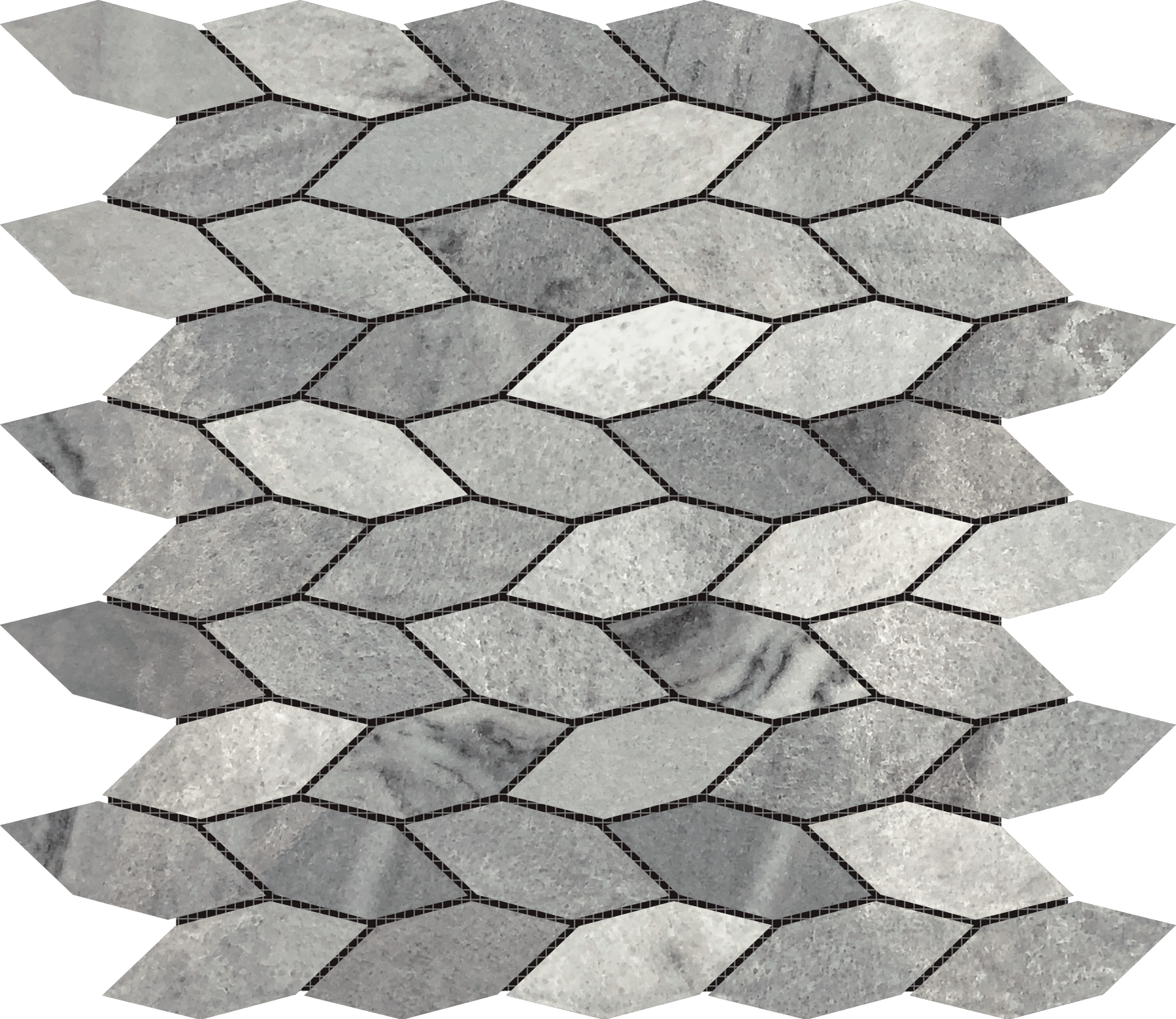 Elongated Hexagon Ice Grey "Leaves" Mosaic | In Home Stone
