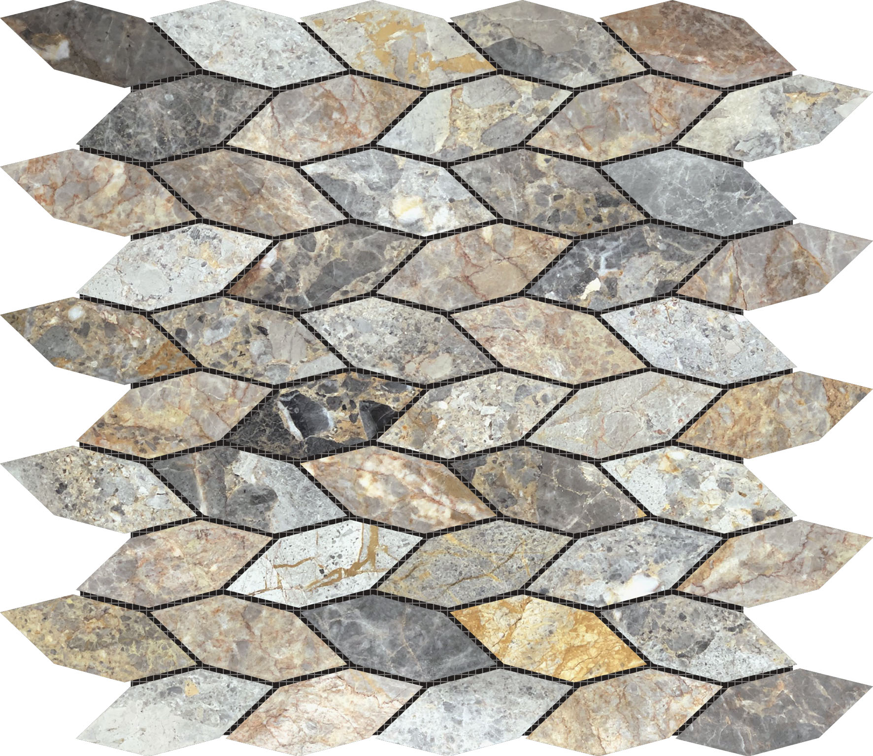 Elongated Hexagon Royal Vein "Leaves" Mosaic | In Home Stone