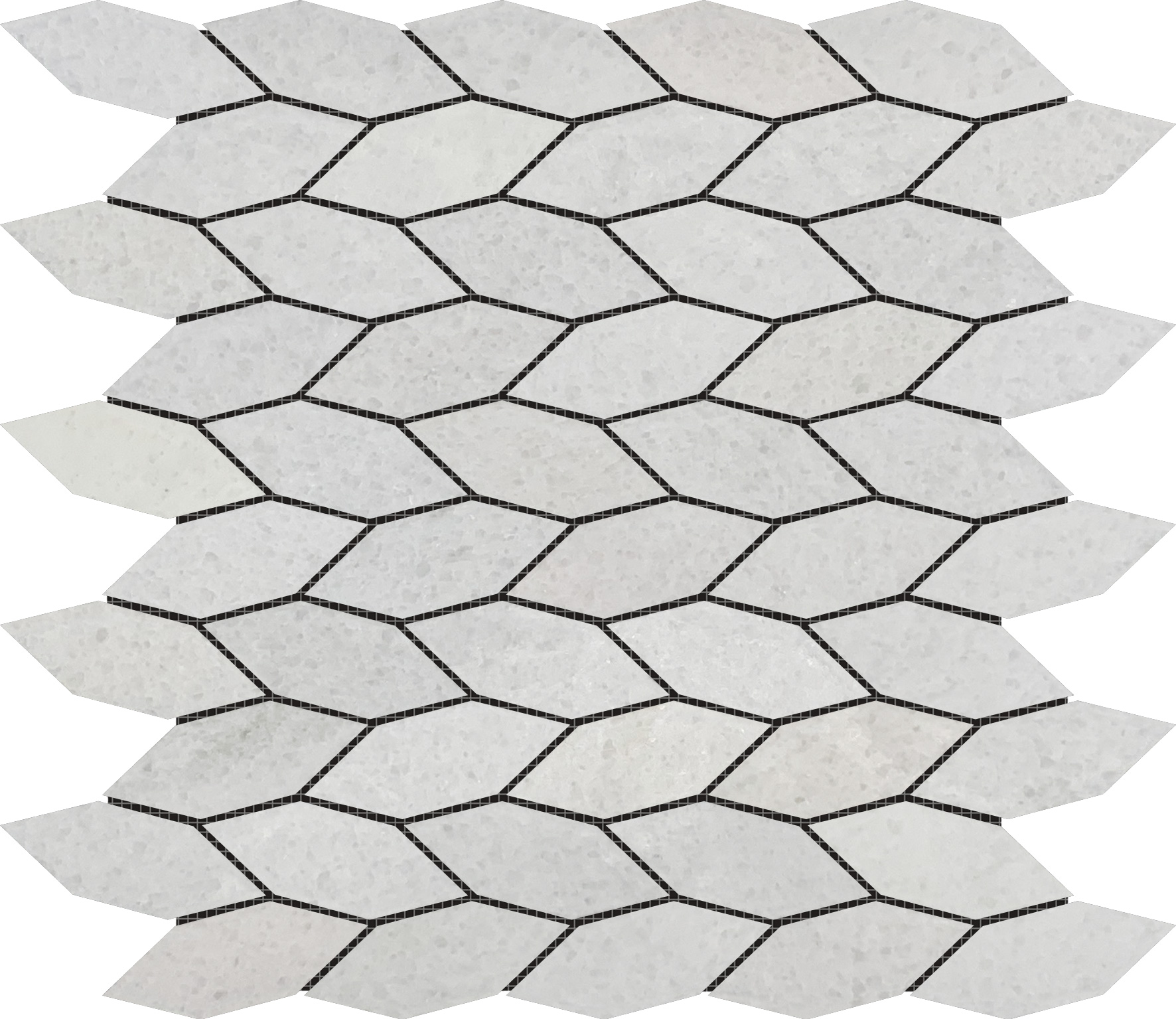 Elongated Hexagon White Grey "Leaves" Mosaic | In Home Stone