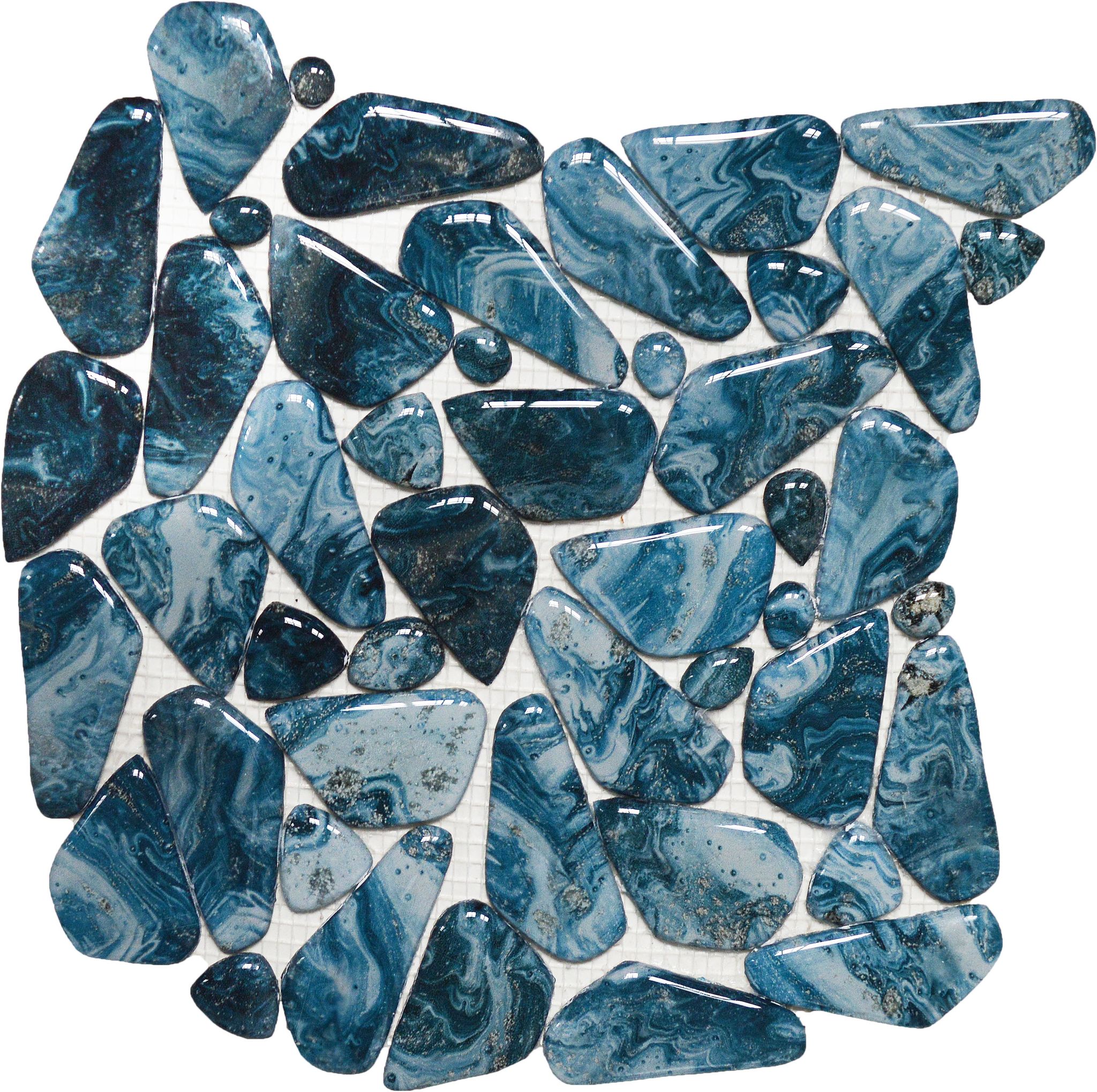 Glass Pebble Blue Marble Pattern Mix Mosaic 11.4"x11.4" | In Home Stone