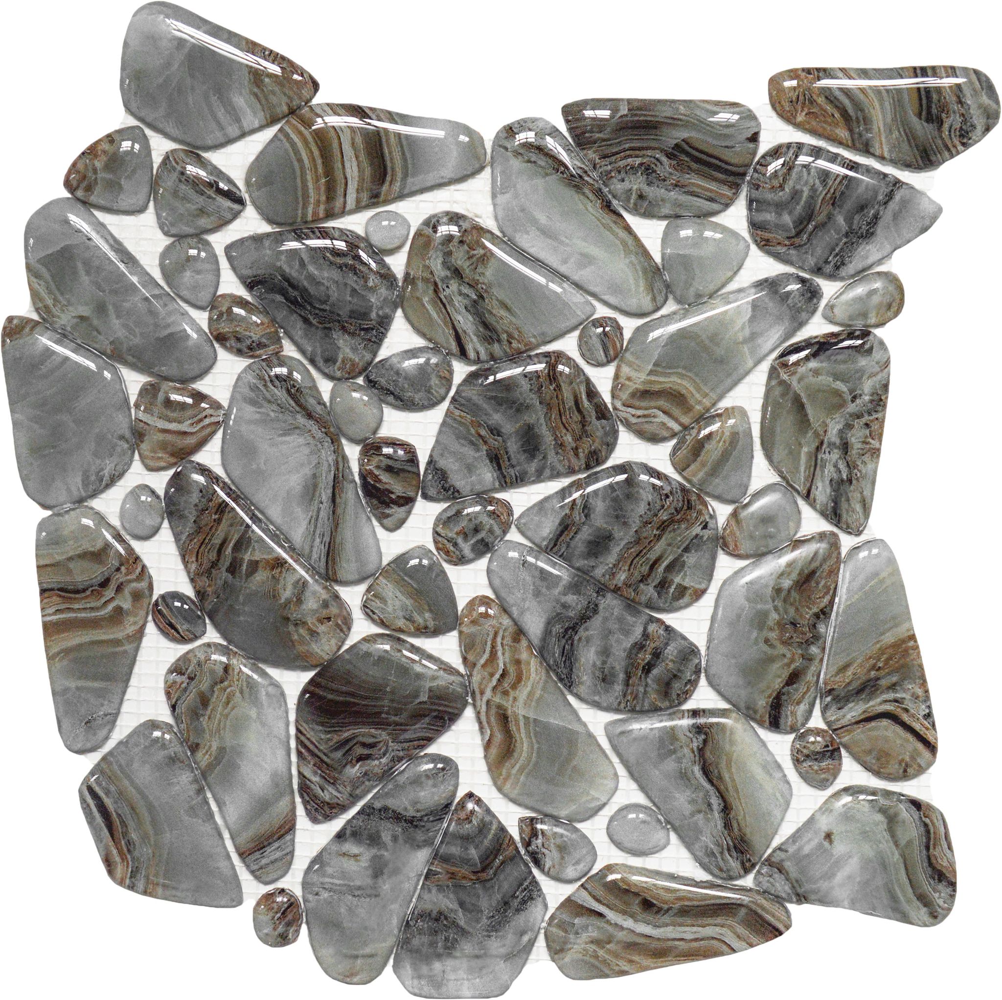 Glass Pebble Grey Beige Mix Marble Pattern Mix Mosaic | In Home Stone