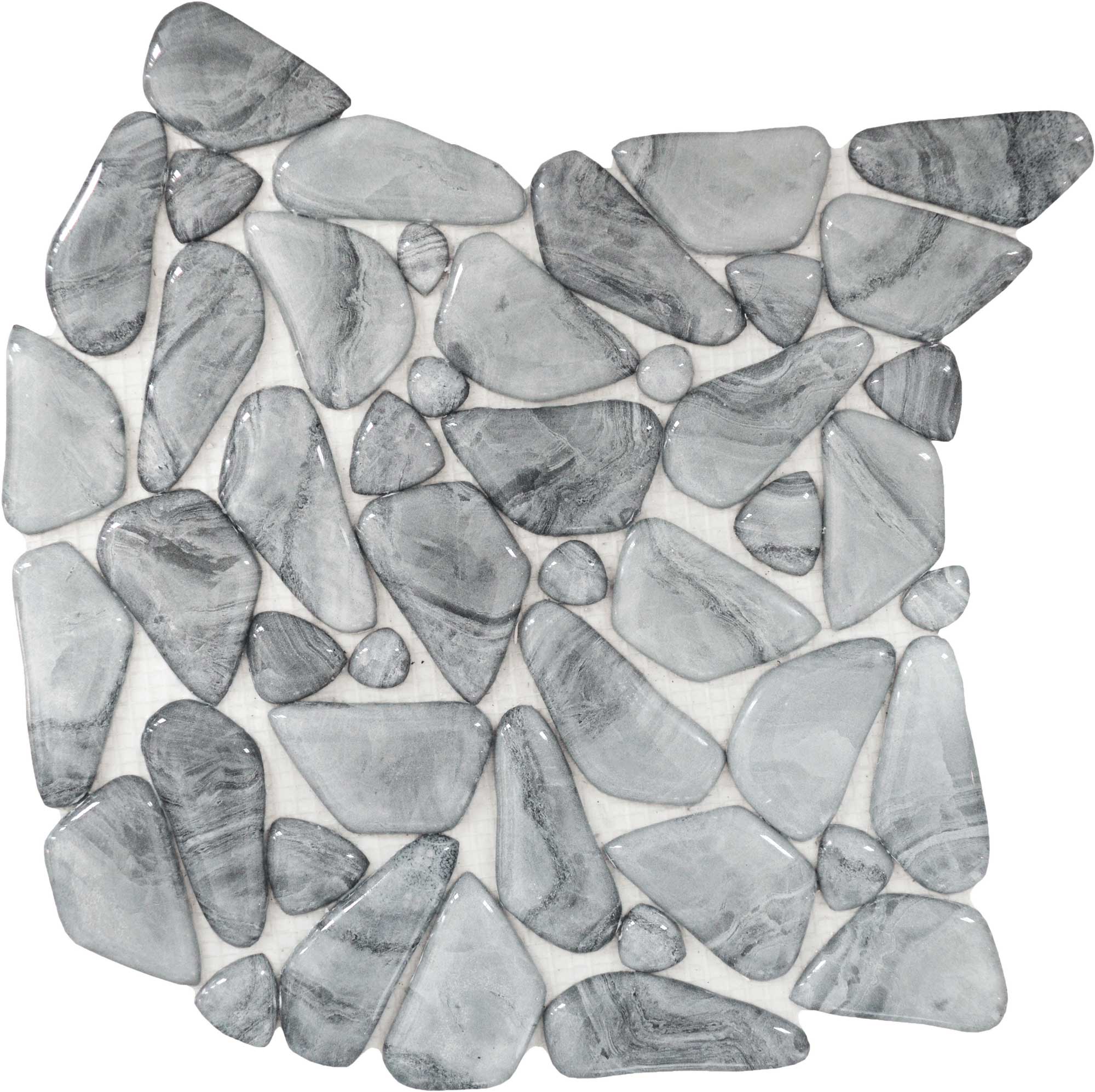Glass Pebble Light Grey Marble Pattern Mix Mosaic 11.4"11.4" | In Home Stone