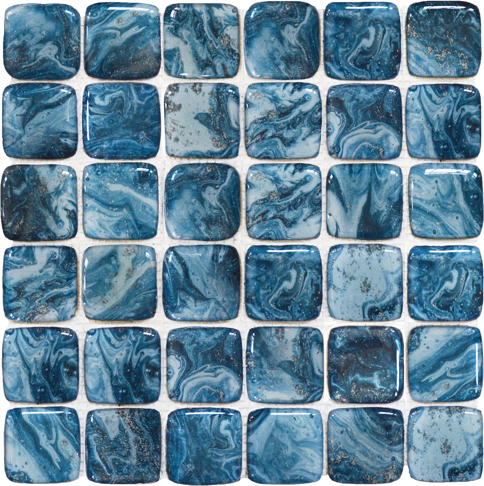 Glass Square Blue Marble Pattern Mix Mosaic | In Home Stone