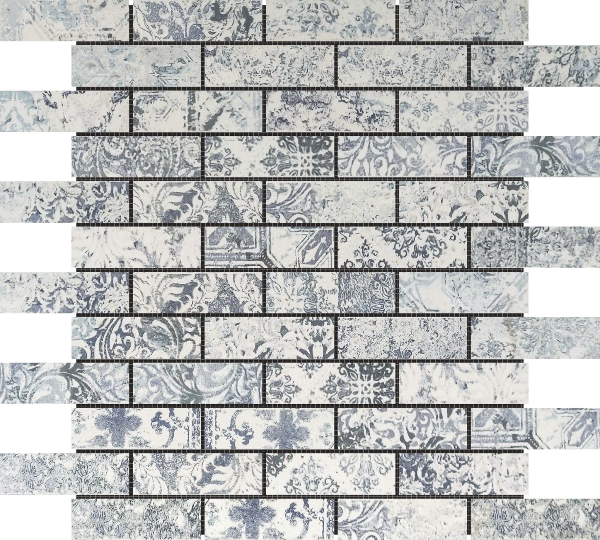 Grey Mix Pattern Deco Brick Matte Glazed Porcelain 1"x3" Mosaic | In Home Stone