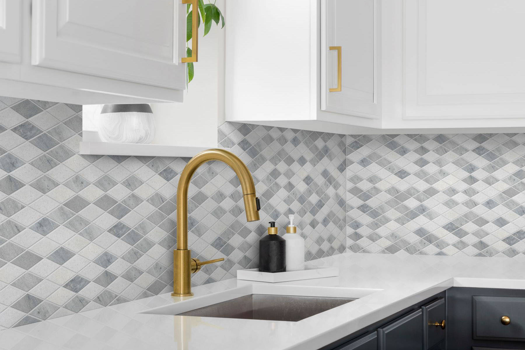 Grey White Multicolor Marble Diamond Honed Mosaic | In Home Stone