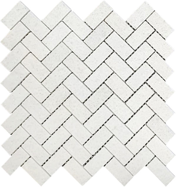 Herringbone Crystal White Marble Polished 1"x2" | In Home Stone