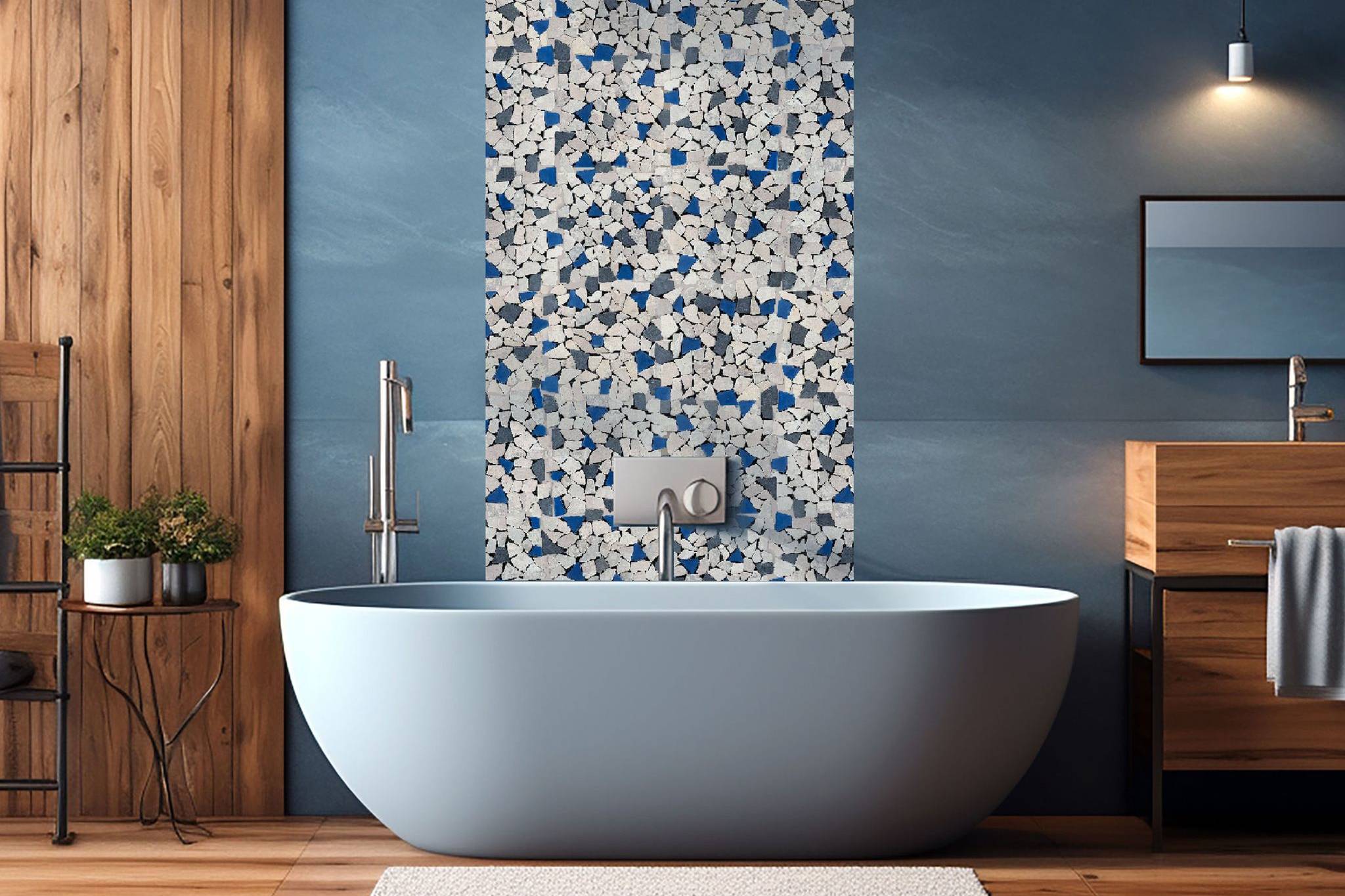 Mini Opus Beige Grey Marble Mix & Blue Glass | In Home Stone