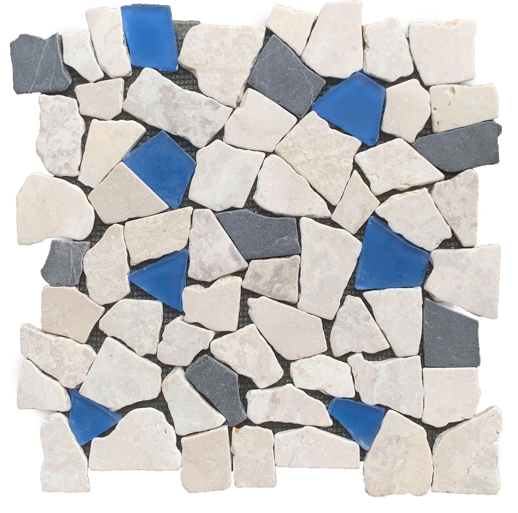 Mini Opus Beige Grey Marble Mix & Blue Glass | In Home Stone