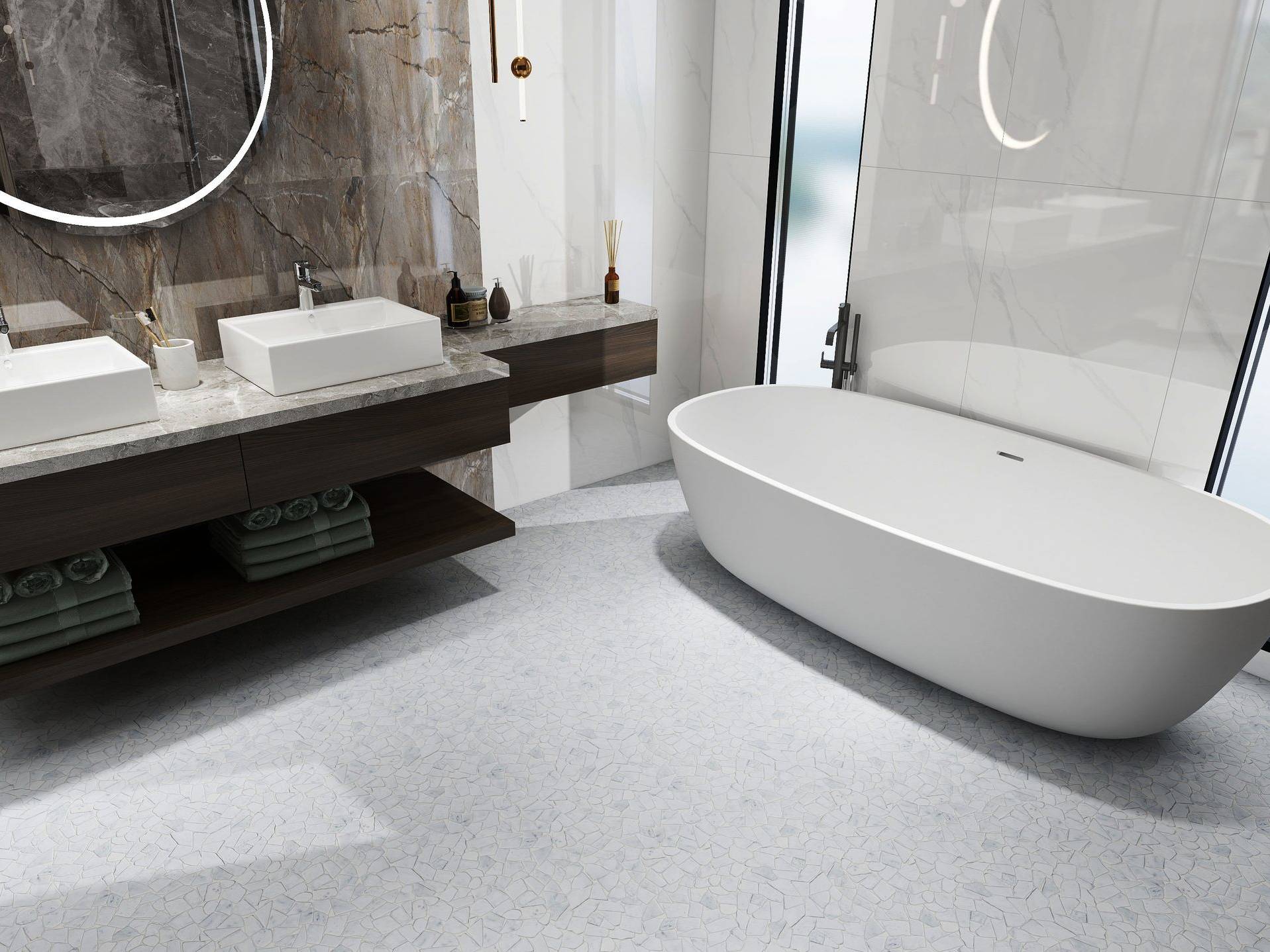 Mini Opus Matte White Grey Marble Stone Interlocking | In Home Stone