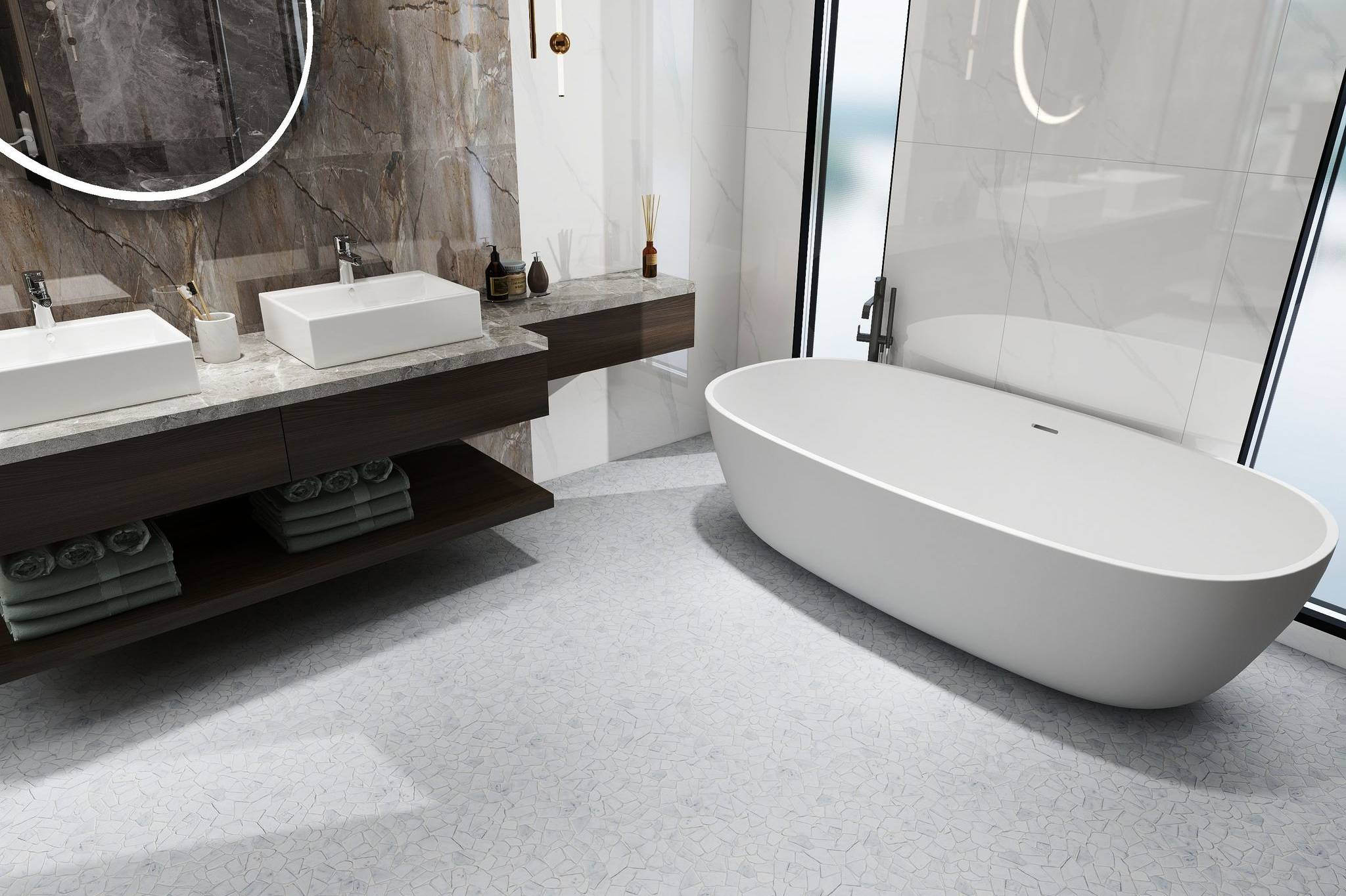 Mini Opus Matte White Grey Marble Stone Interlocking | In Home Stone