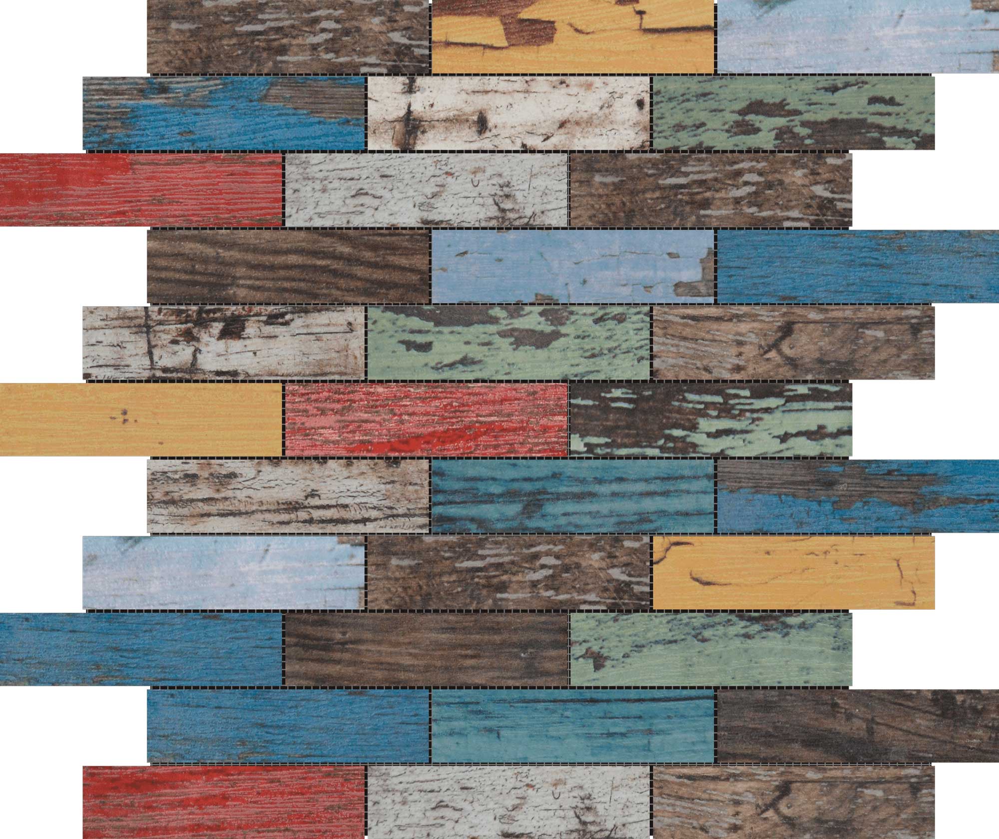 Multicolor Wood 1.1"x4" Glazed Ceramic Mosaic | In Home Stone