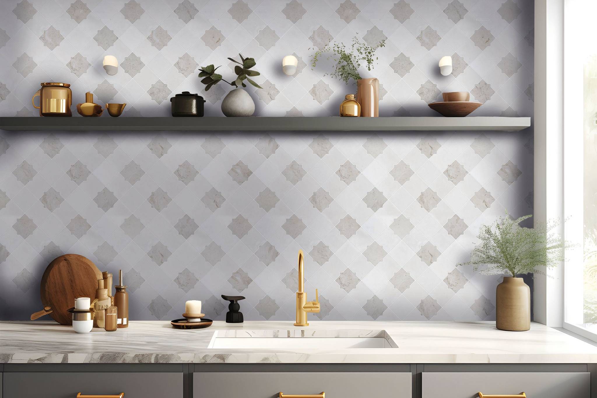 Star & Square White & Beige Mix Marble | In Home Stone