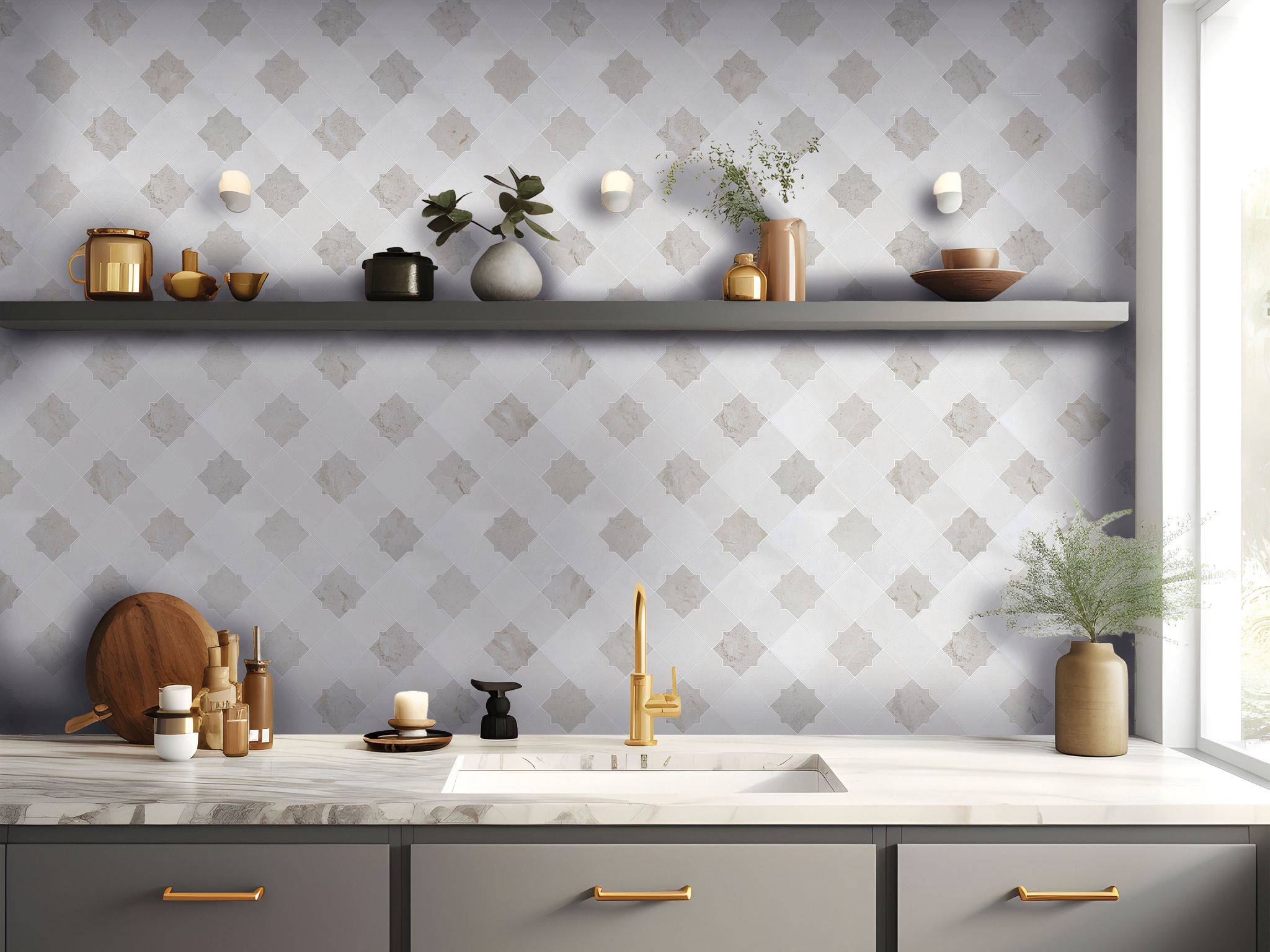 Star & Square White & Beige Mix Marble | In Home Stone