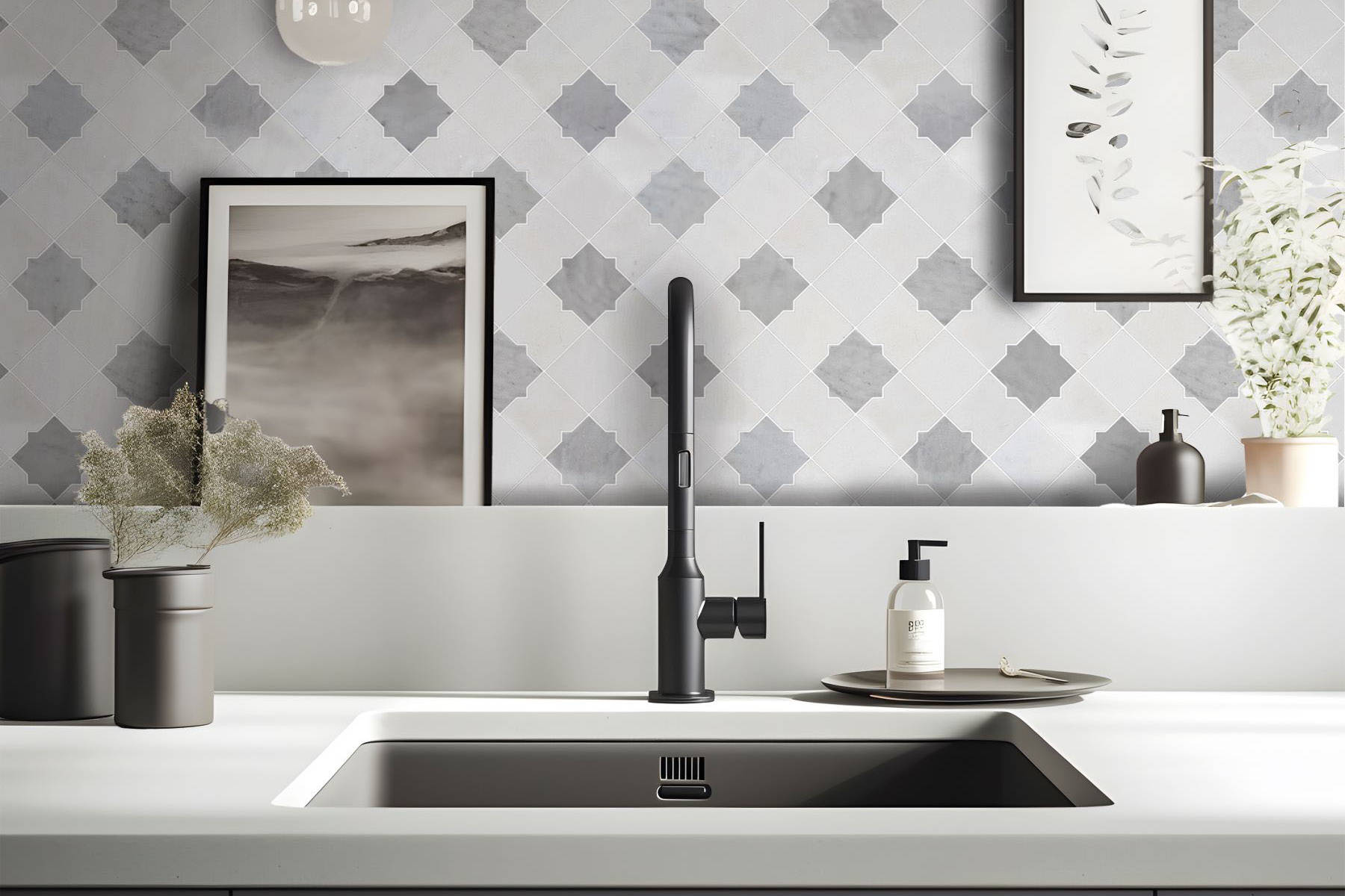 Star & Square White & Grey Mix Marble | In Home Stone