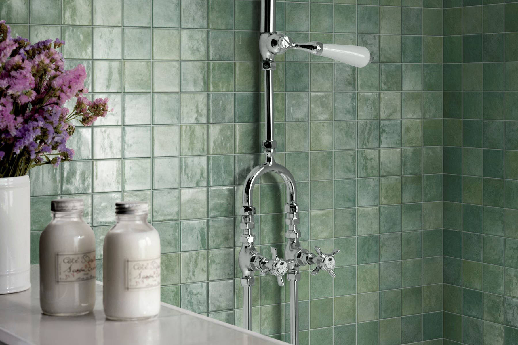 Zellige Glazed Ceramic Soft Green Mix 3 | In Home Stone